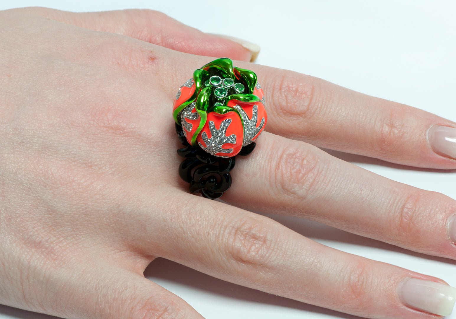 Christian Dior Milly Carnivora 18K Gold Enamel Tsavorite Diamond Ring