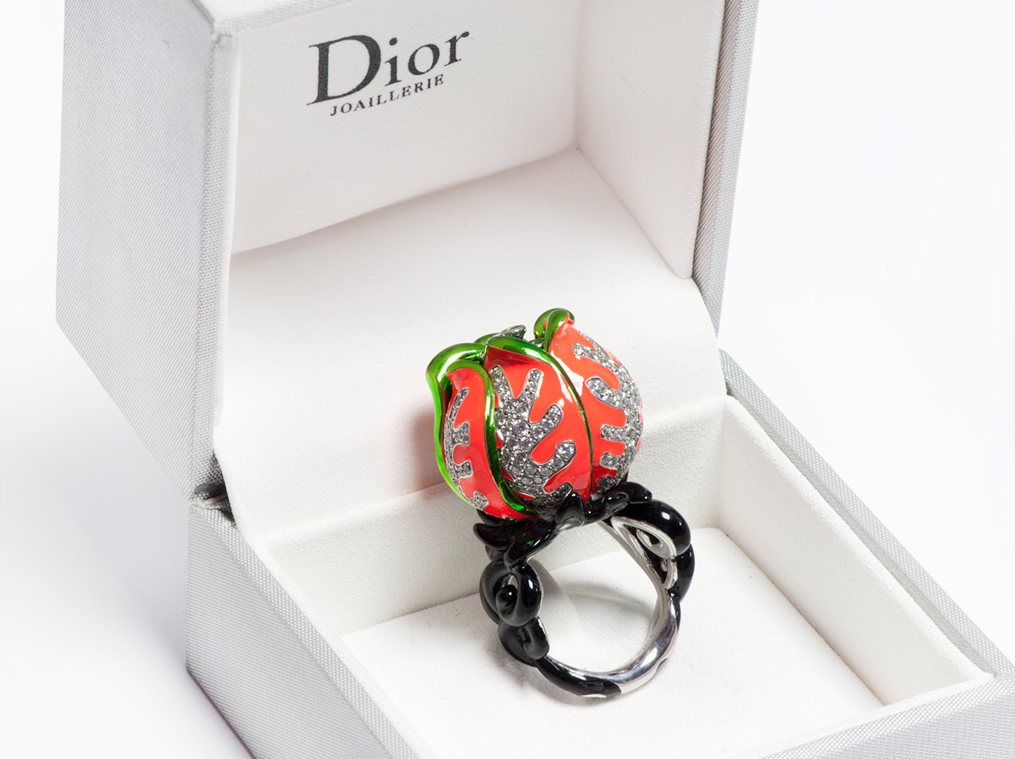 Christian Dior Milly Carnivora 18K Gold Enamel Tsavorite Diamond Ring