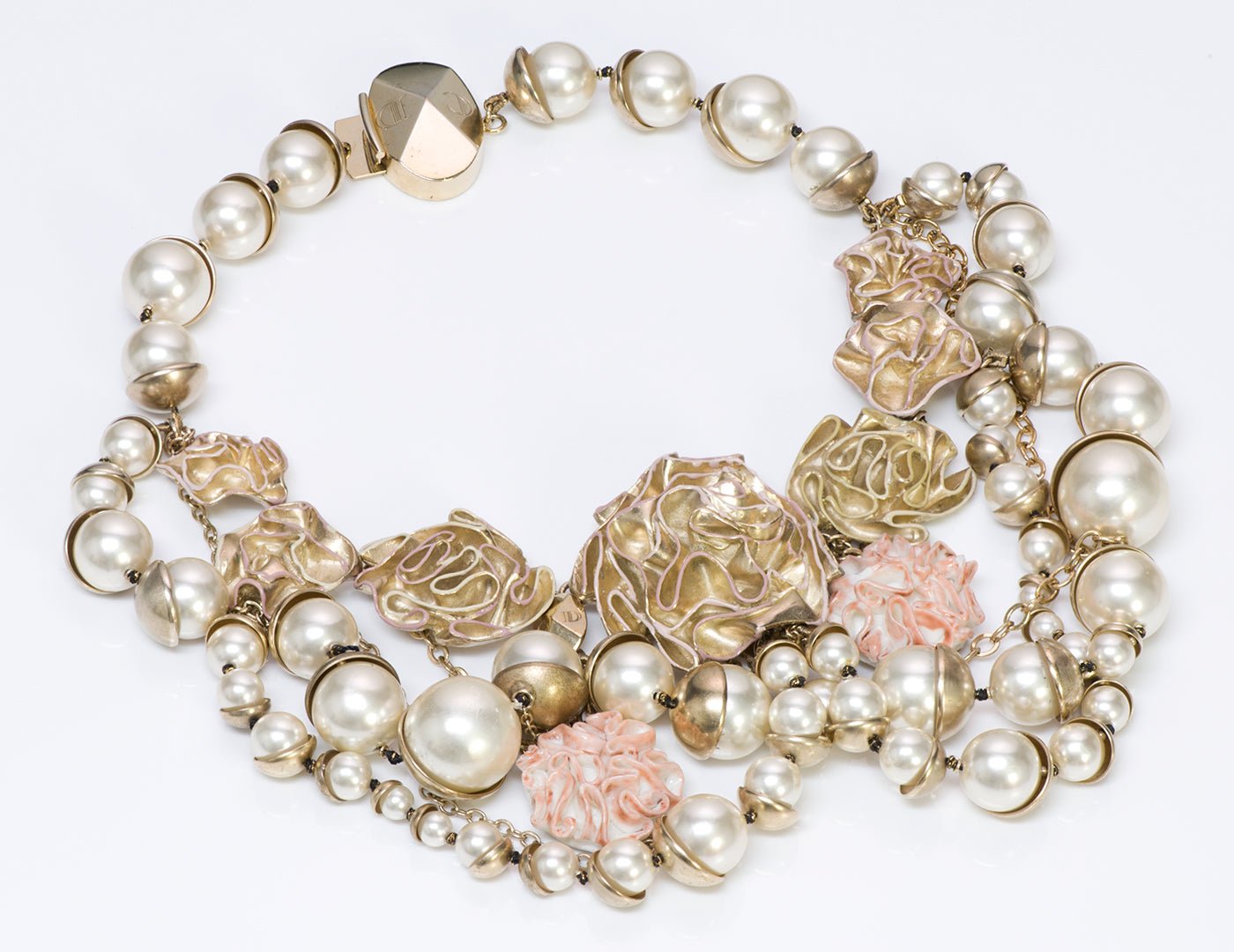 Christian Dior “Mise en Dior” Pearl Enamel Flower Necklace