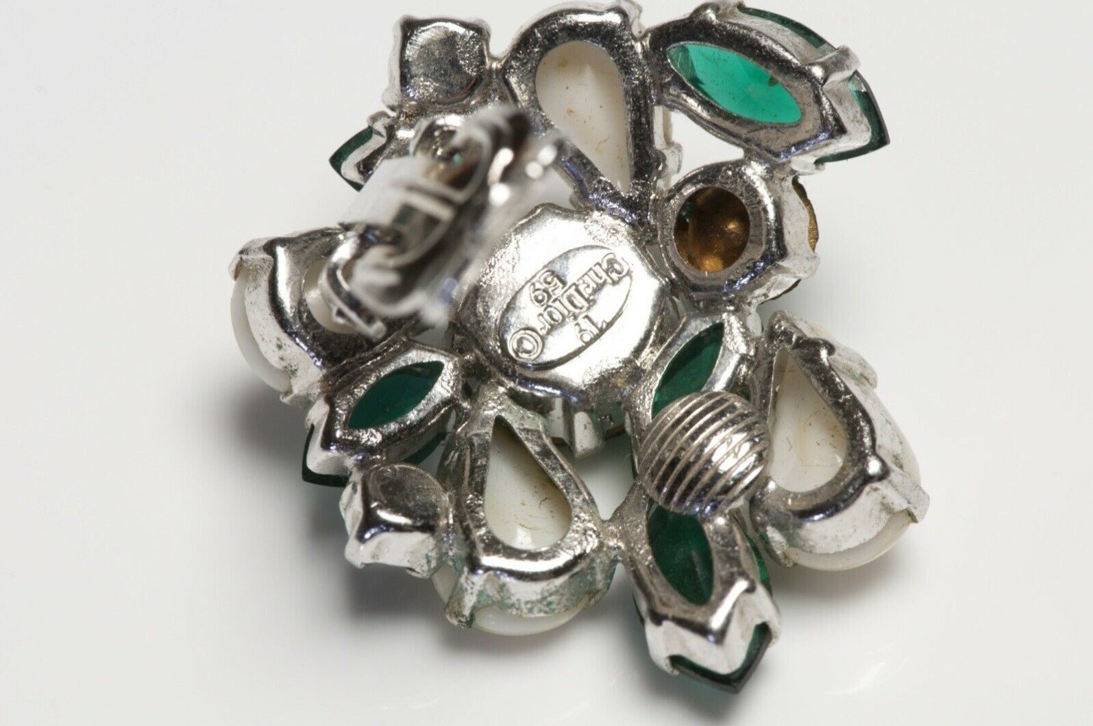 Christian Dior Paris 1959 Green Crystal Faux Pearl Earrings