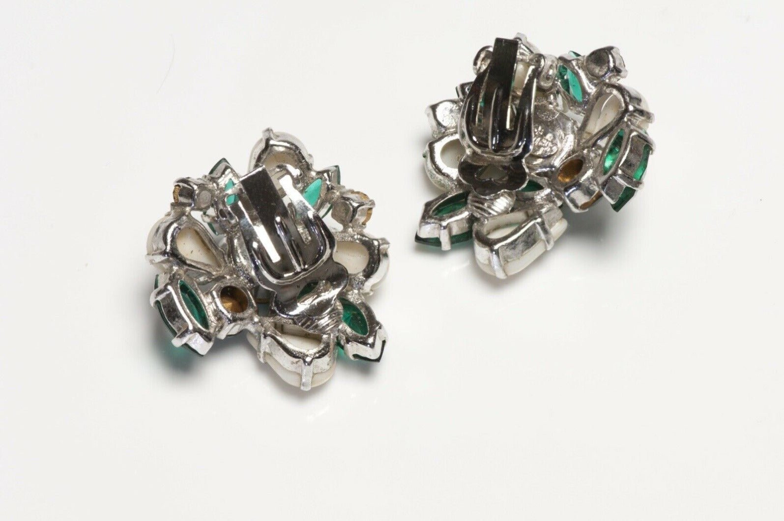 Christian Dior Paris 1959 Green Crystal Faux Pearl Earrings