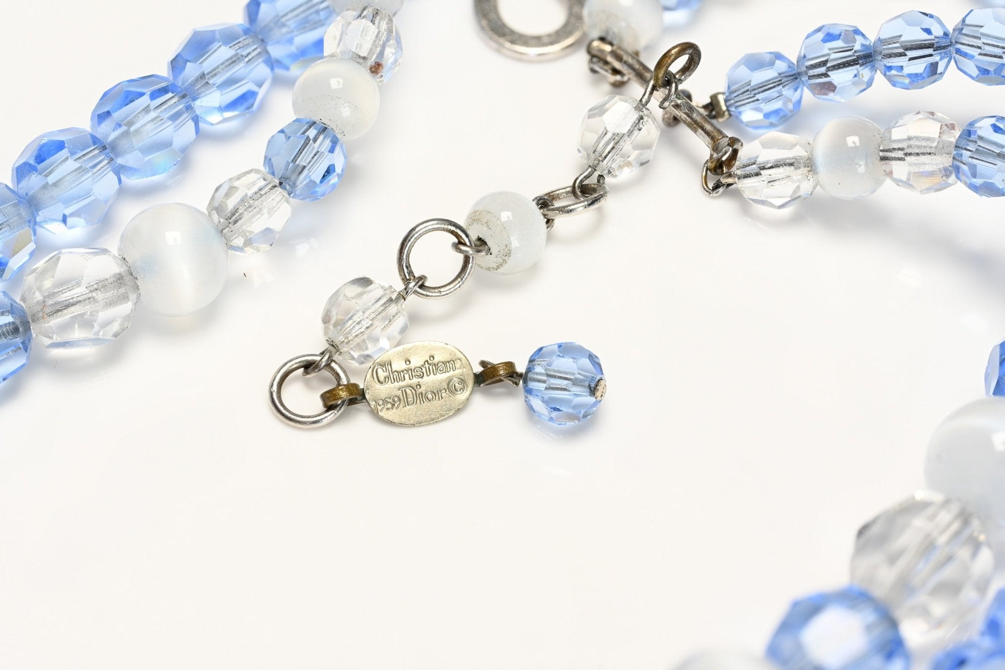 Christian Dior Paris 1959 Yves Saint Laurent Blue Crystal Clear Glass Collar Necklace