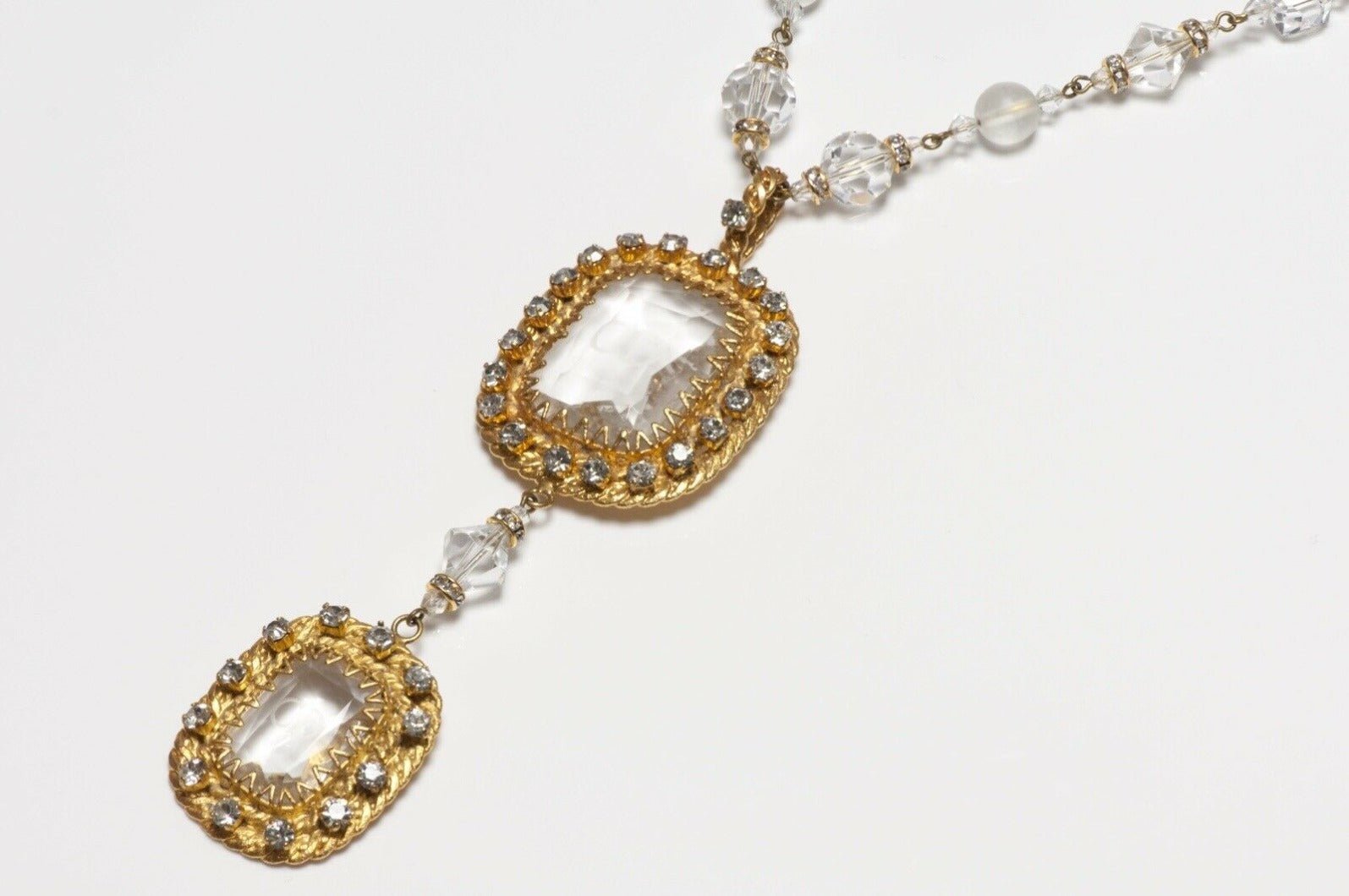 Christian Dior Paris Boutique Logo Crystal Chain Necklace