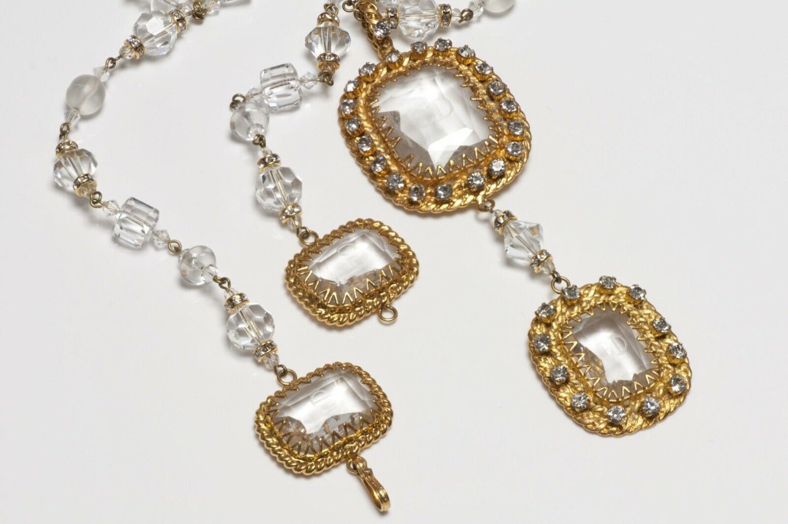 Christian Dior Paris Boutique Logo Crystal Chain Necklace