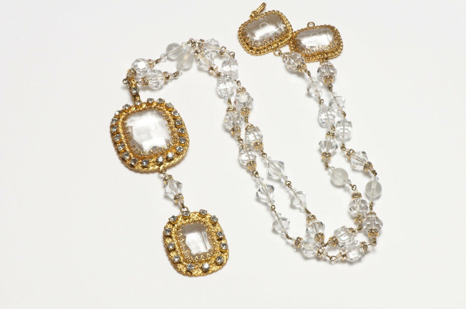 Christian Dior Paris Boutique Logo Crystal Chain Necklace