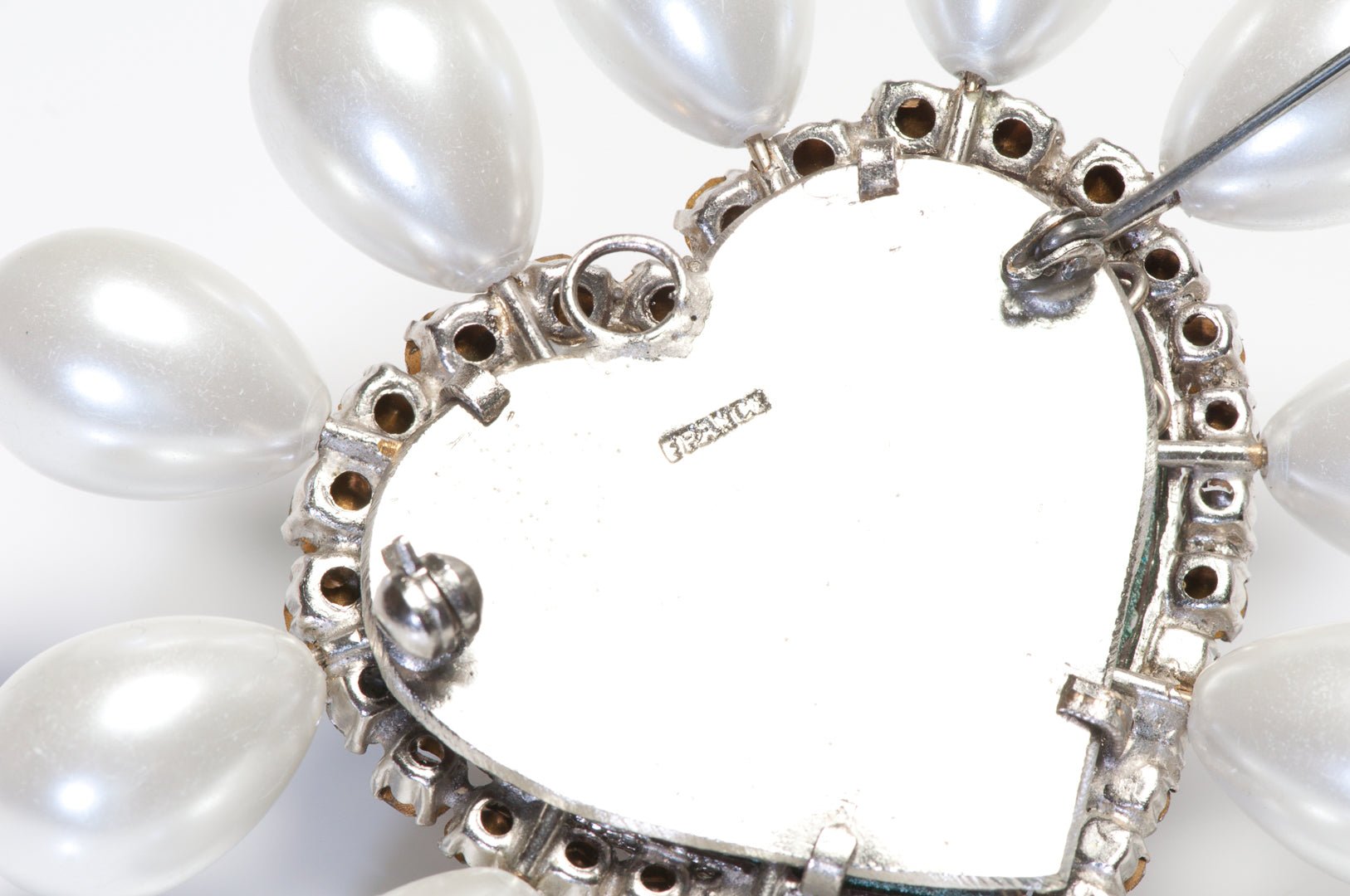 Christian Dior Paris Couture 1950’s Maison Gripoix Red Glass Pearl Heart Brooch