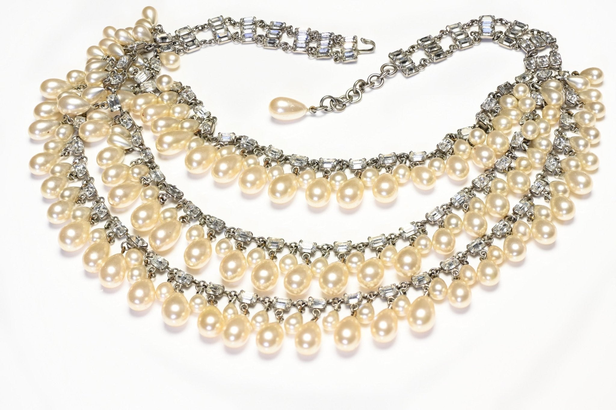 Christian Dior Paris Couture 1950's Roger Jean-Pierre Pearl Crystal Collar Necklace