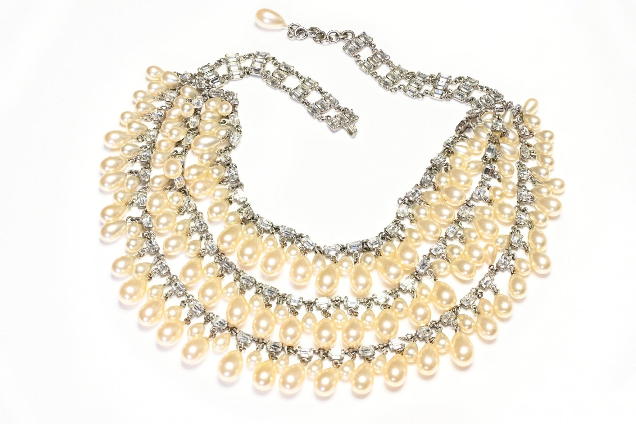 Christian Dior Paris Couture 1950's Roger Jean-Pierre Pearl Crystal Collar Necklace