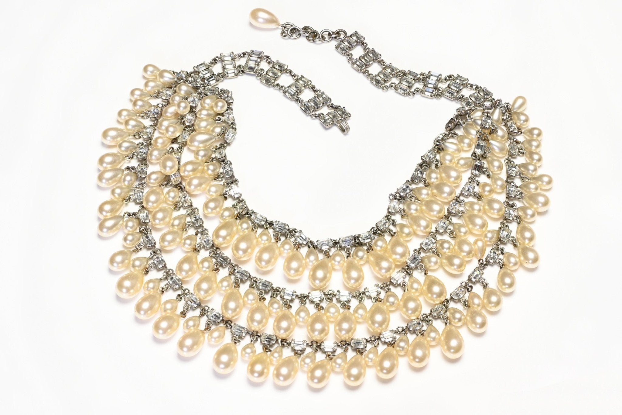 Christian Dior Paris Couture 1950's Roger Jean-Pierre Pearl Crystal Collar Necklace