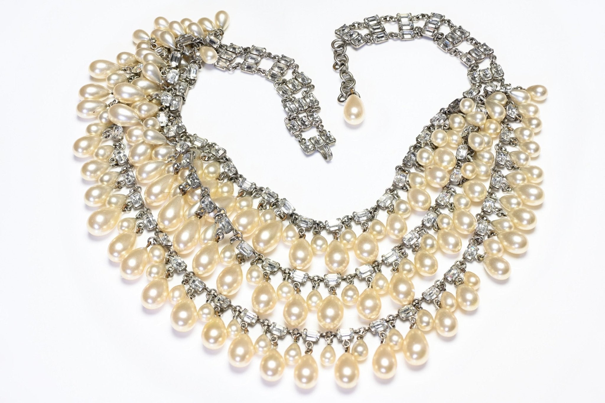 Christian Dior Paris Couture 1950's Roger Jean-Pierre Pearl Crystal Collar Necklace