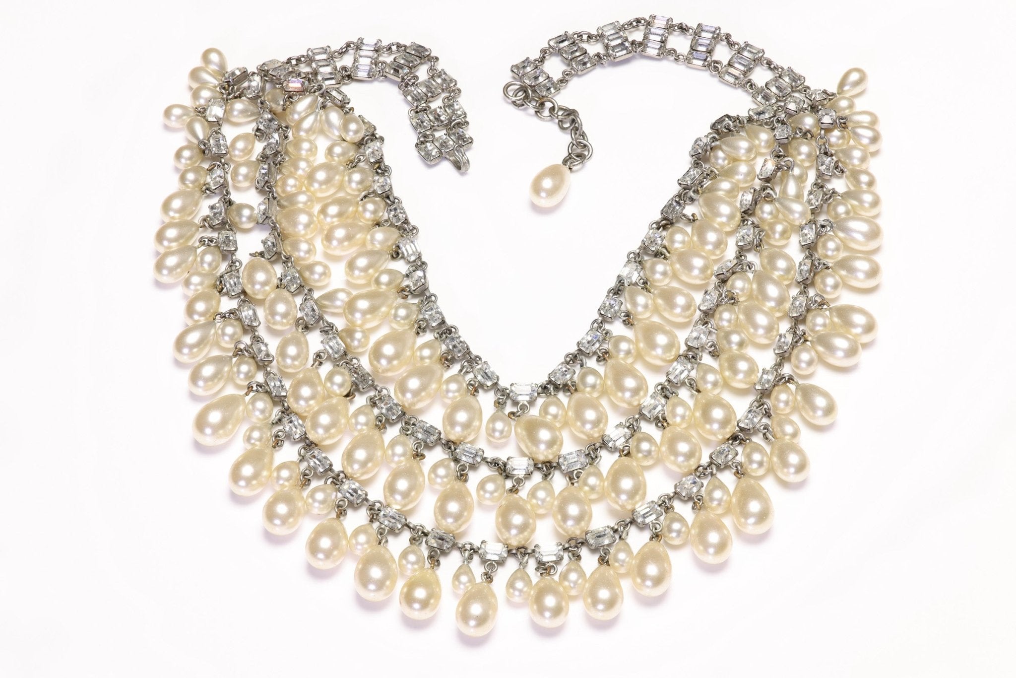 Christian Dior Paris Couture 1950's Roger Jean-Pierre Pearl Crystal Collar Necklace