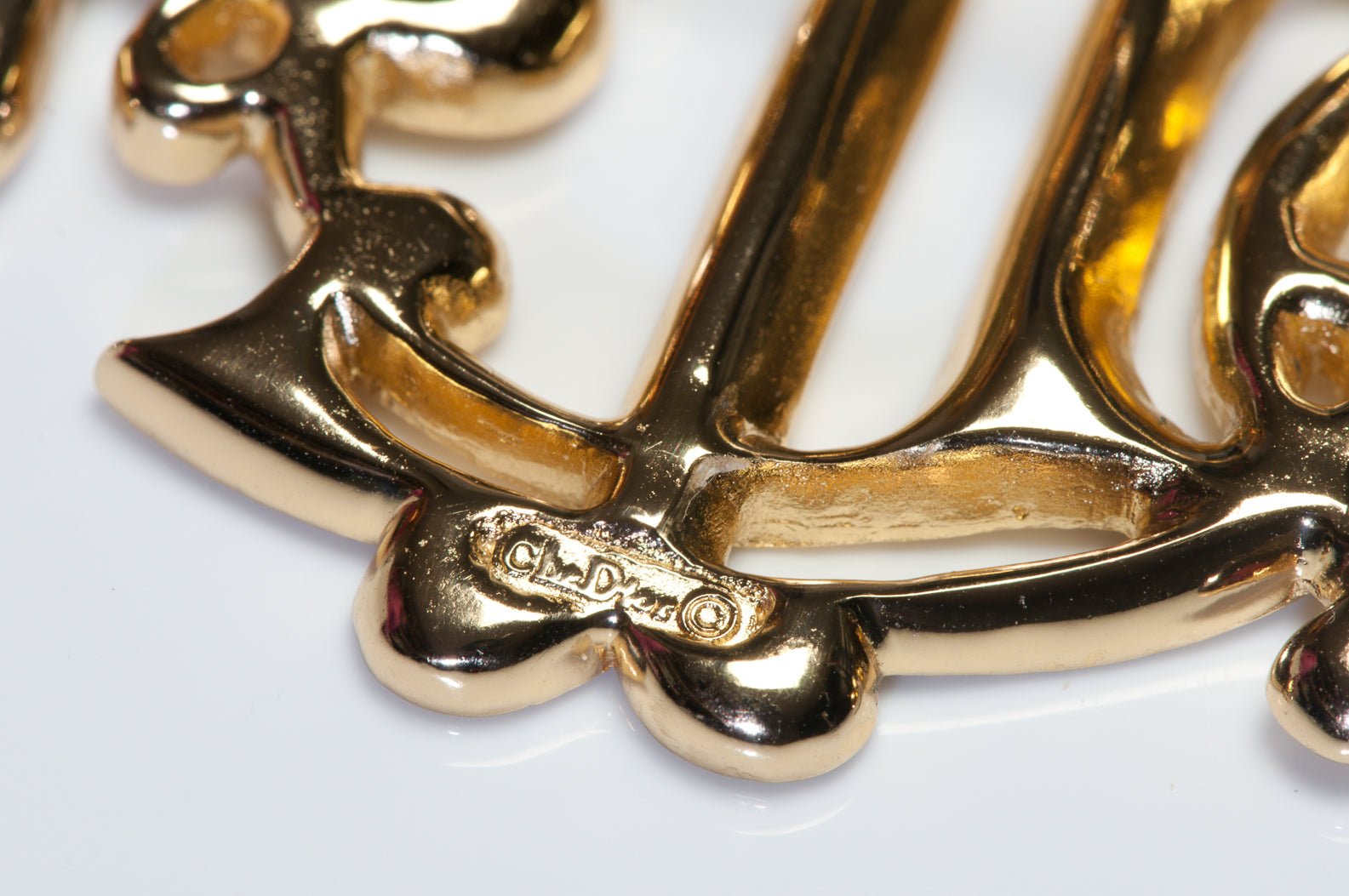 Christian Dior Paris Gianfranco Ferre Gold Plated Crystal Logo Brooch