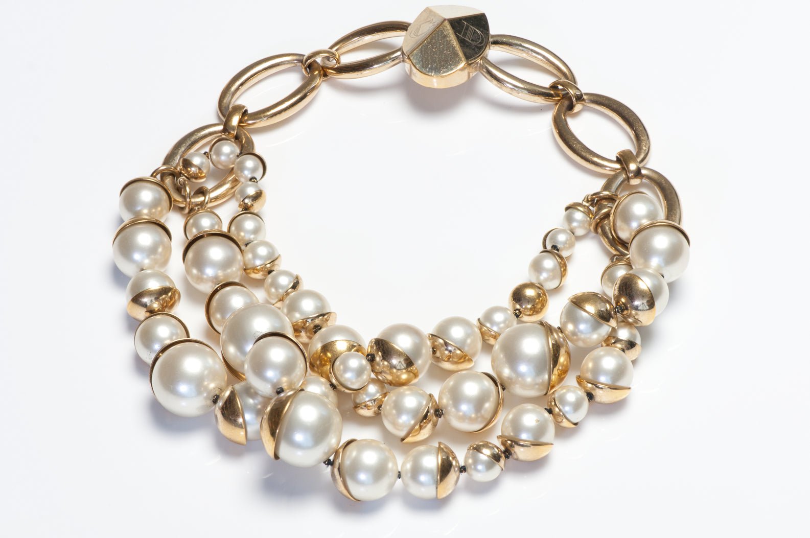 Christian Dior Paris Mise En Dior Gold Plated Pearl Collar Necklace