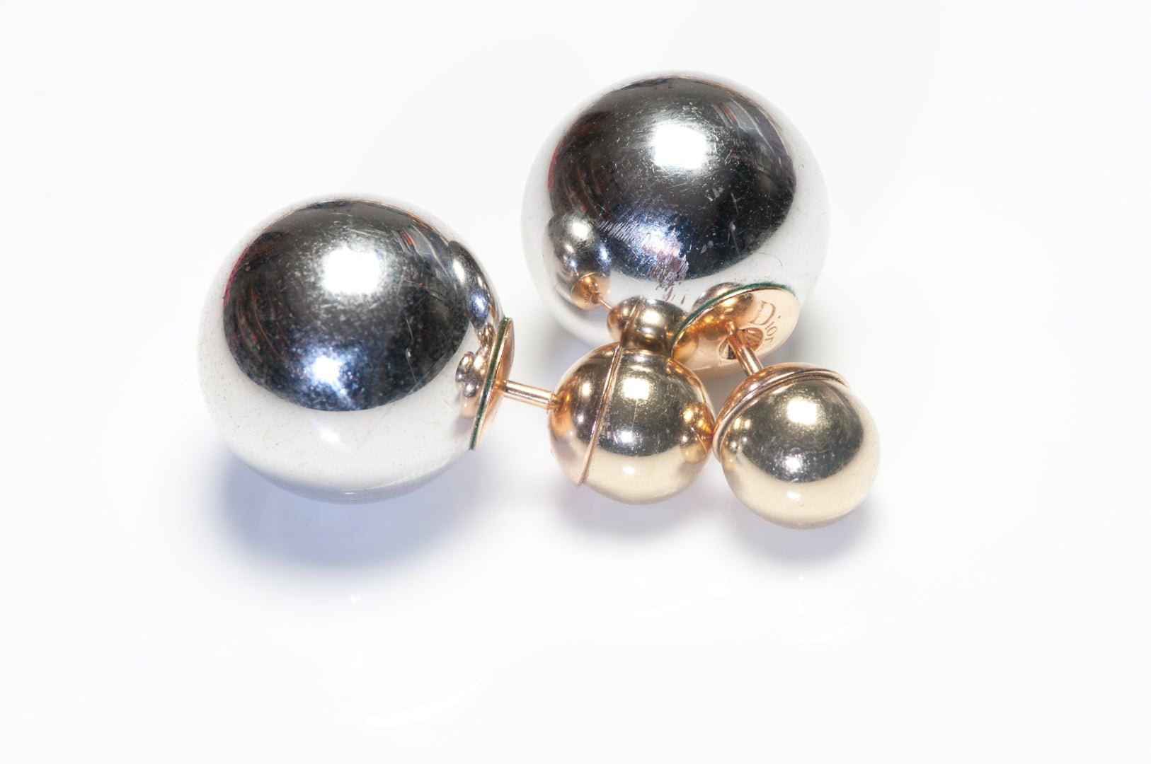 Christian Dior Tribales Silver Gold Tone Stud Earrings