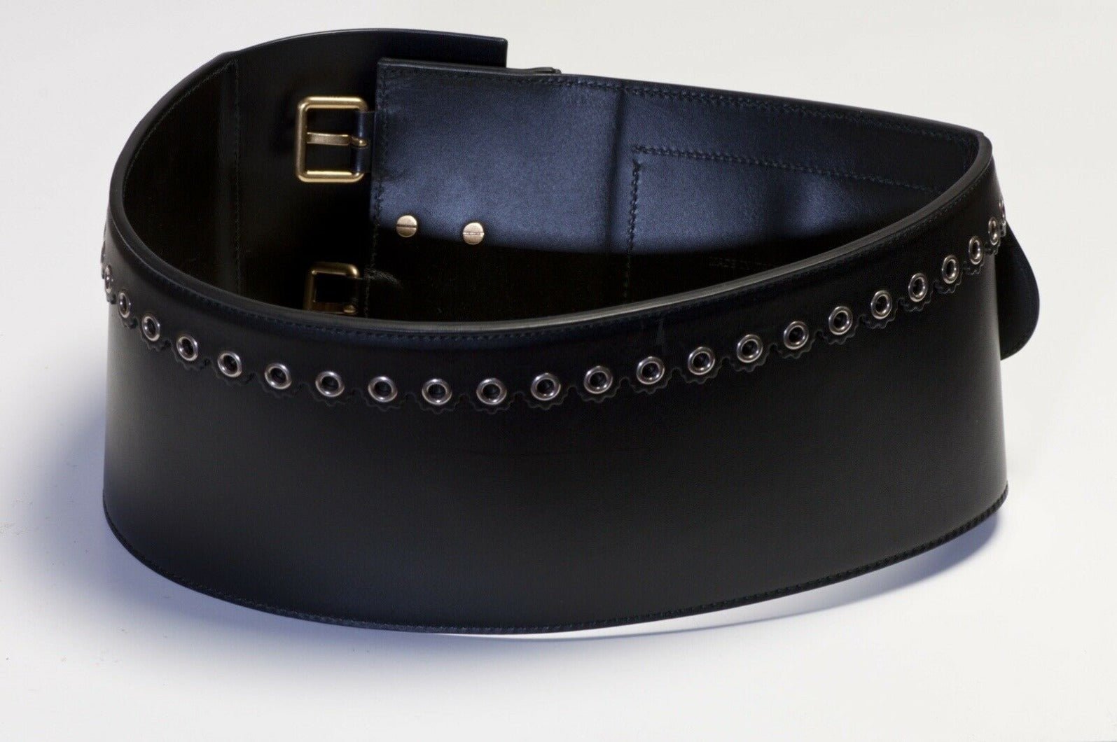 Christian Dior Wide Black Leather Saddle Bag Waist Belt