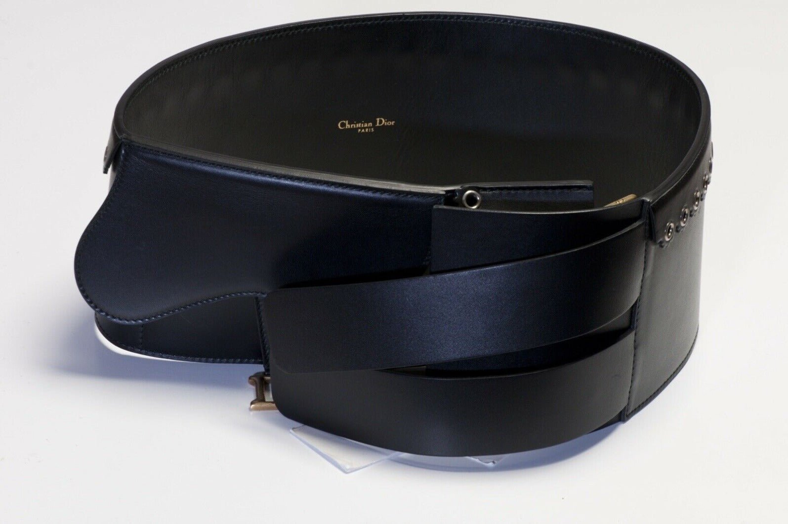 Christian Dior Wide Black Leather Saddle Bag Waist Belt