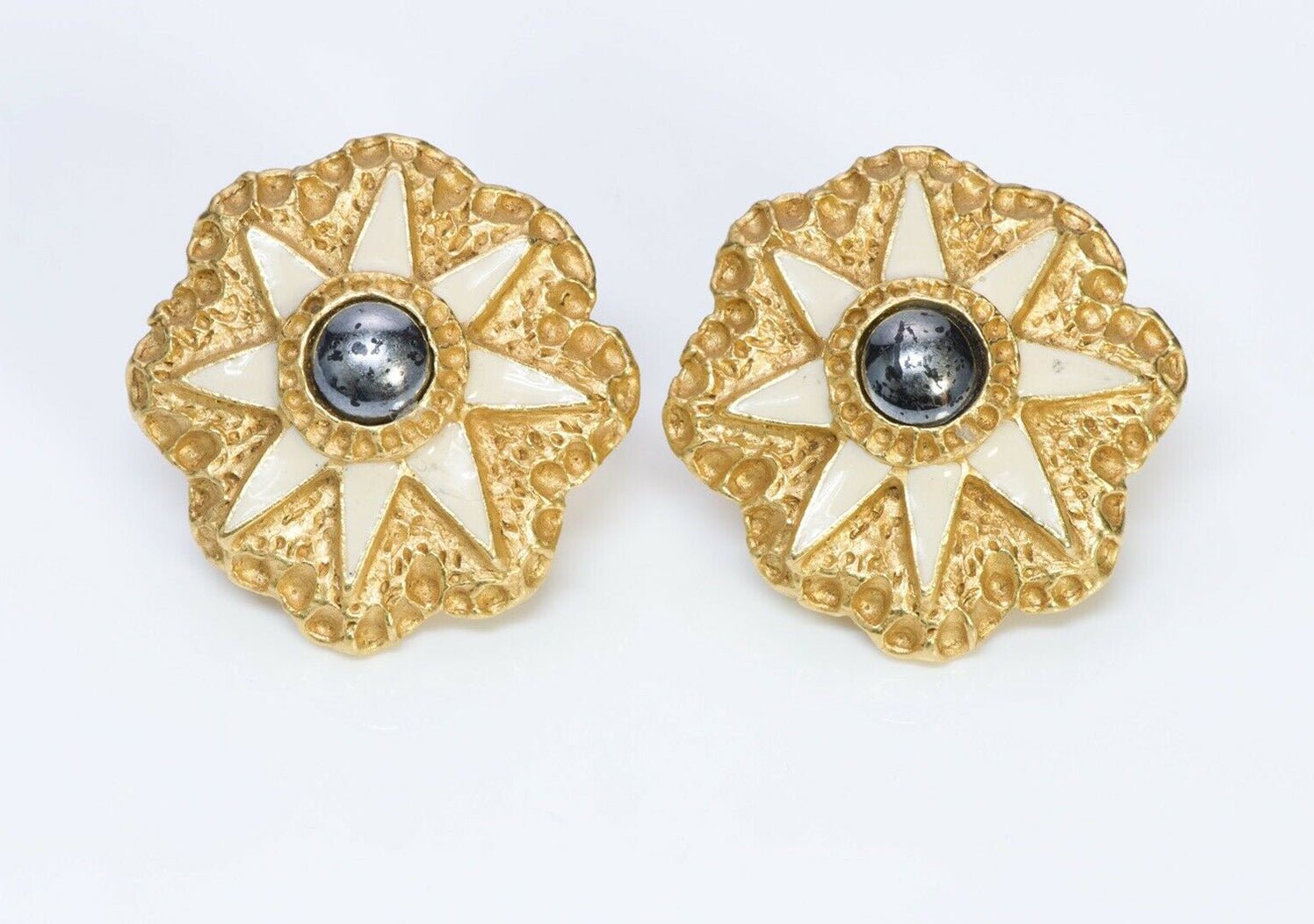 Christian Lacroix Paris 1994 White Enamel Star Earrings