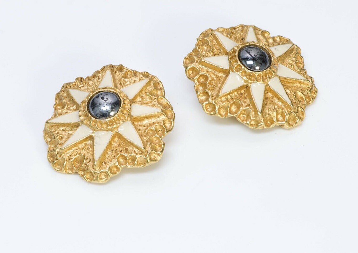 Christian Lacroix Paris 1994 White Enamel Star Earrings