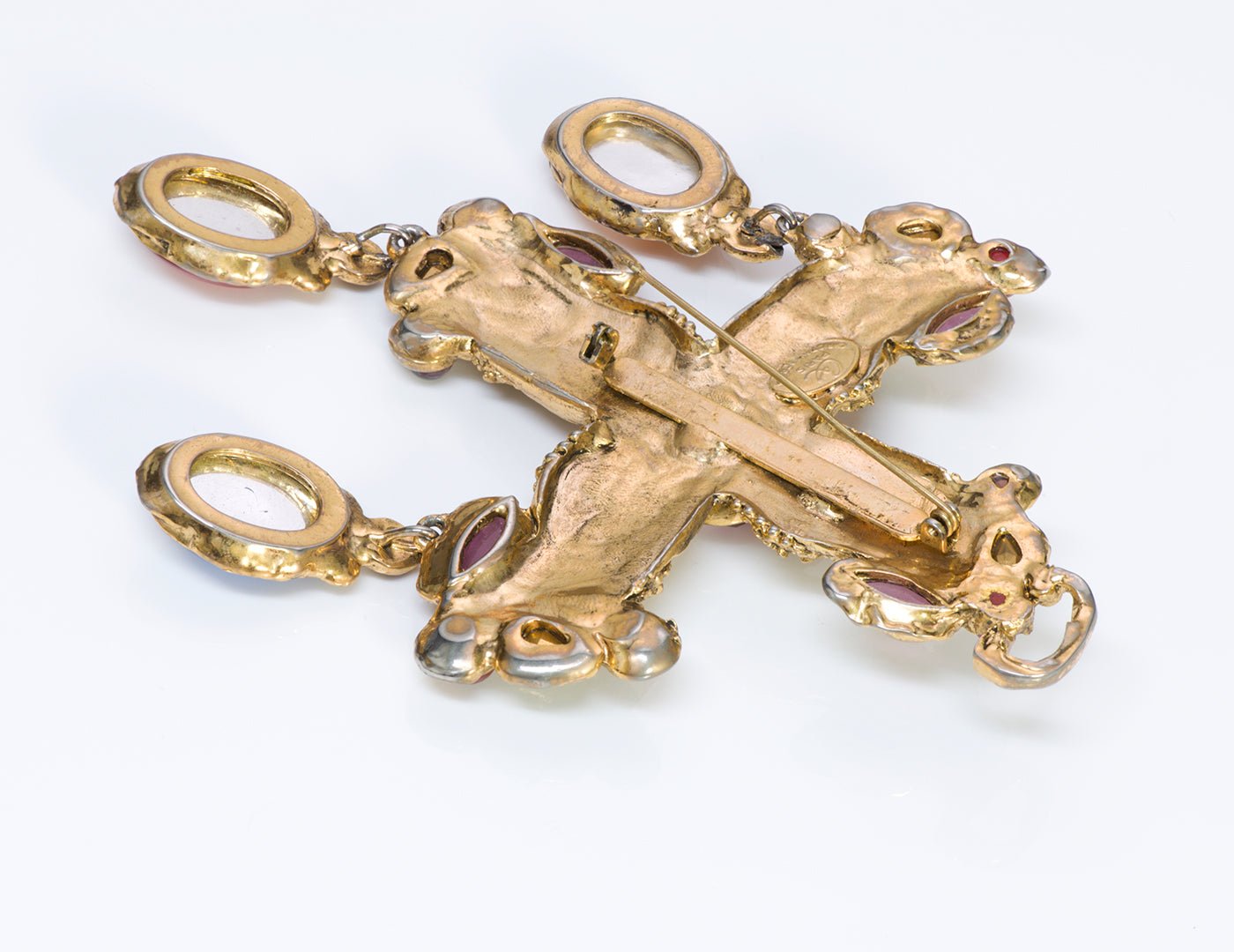 Christian Lacroix Paris Couture Heart Crystal Cross Pendant Brooch