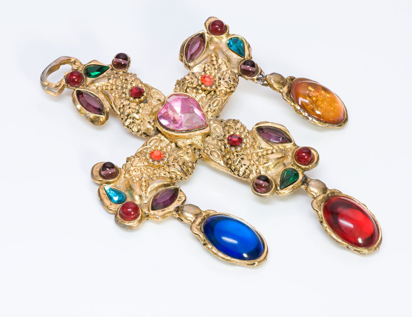 Christian Lacroix Paris Couture Heart Crystal Cross Pendant Brooch