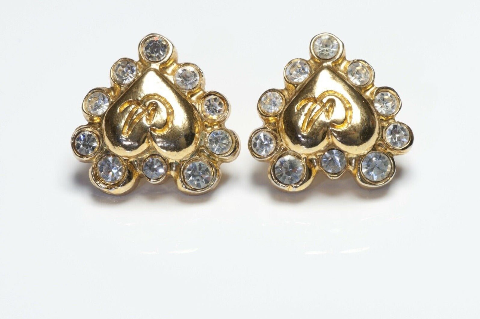 Christian Lacroix Paris Couture Large Crystal Heart Earrings