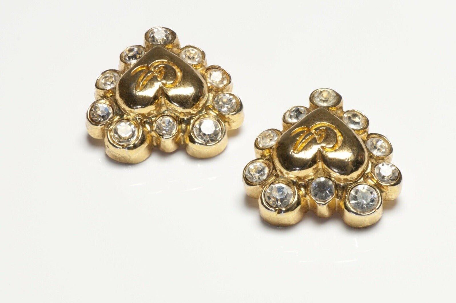 Christian Lacroix Paris Couture Large Crystal Heart Earrings