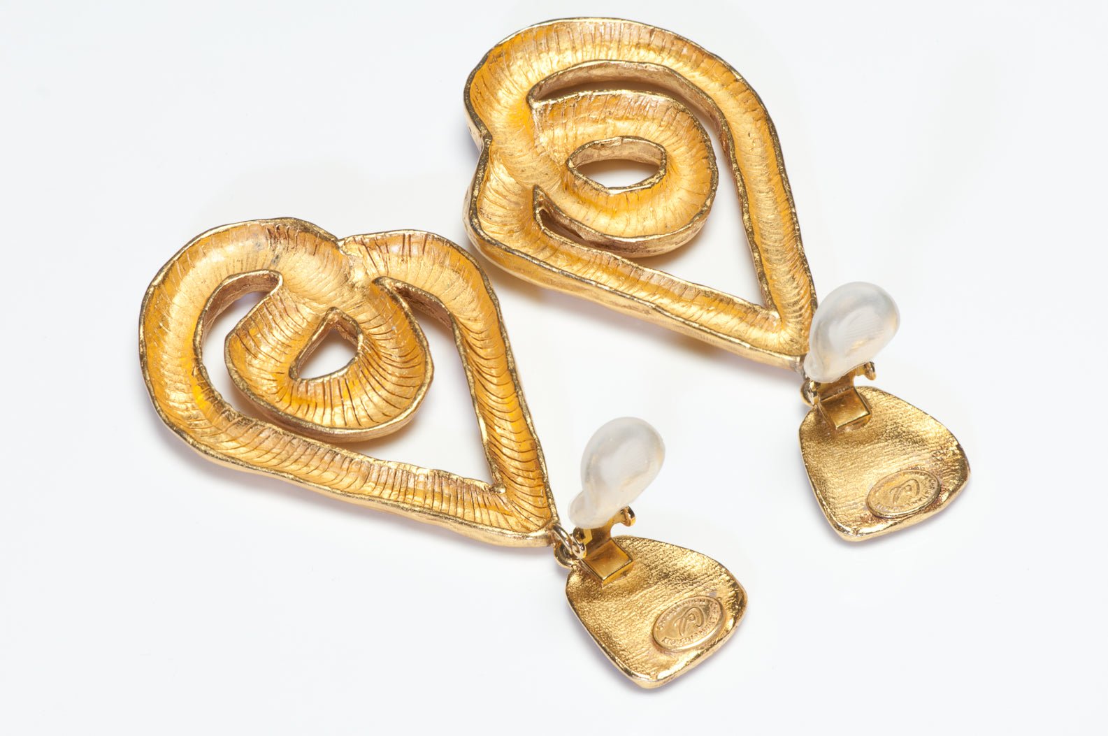 Christian Lacroix Paris Couture Long Gold Plated Red Enamel Drop Earrings