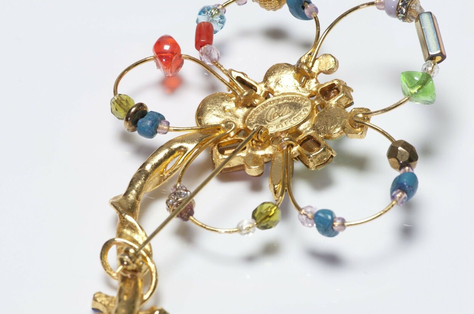 Christian Lacroix Paris Crystal Beads Cabochon Glass Flower Brooch