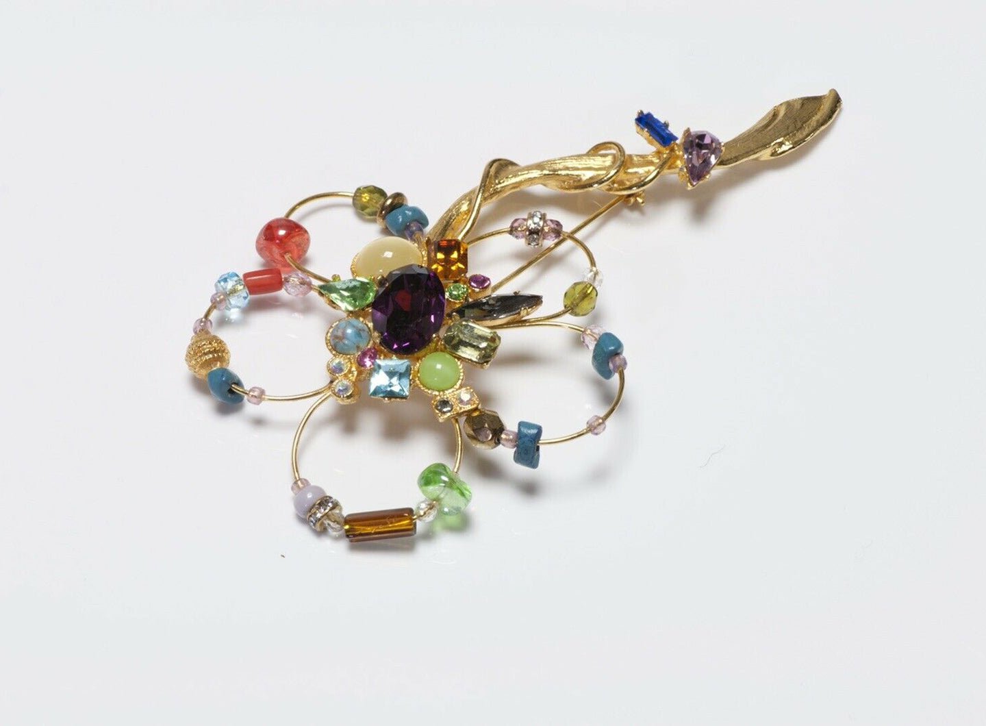 Christian Lacroix Paris Crystal Beads Cabochon Glass Flower Brooch
