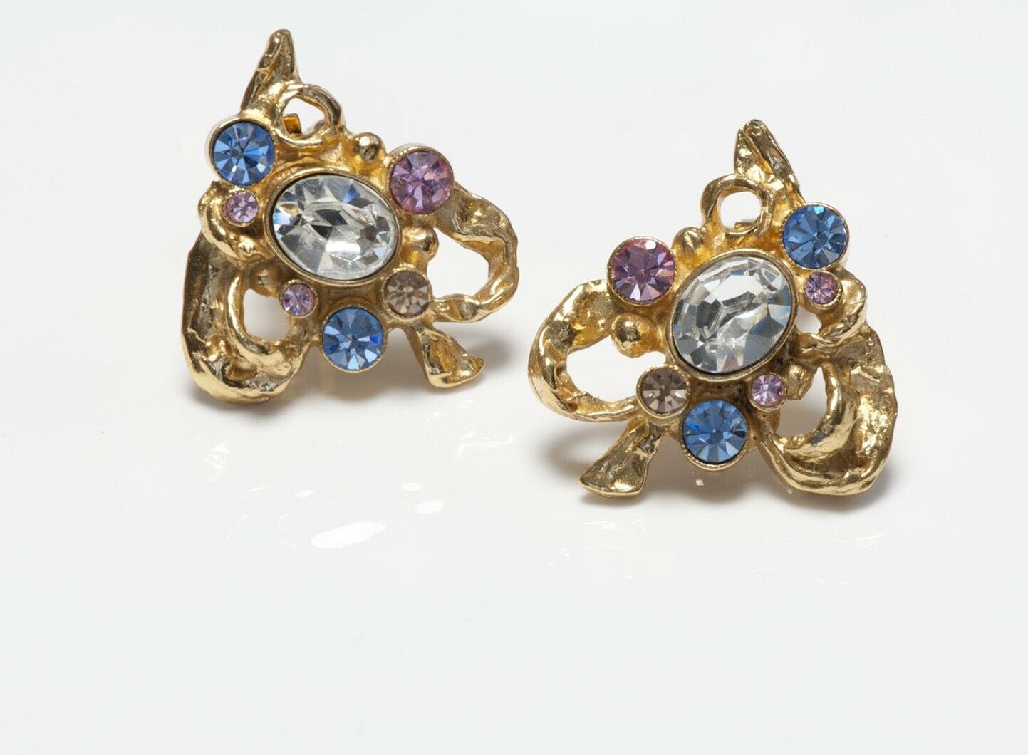 Christian Lacroix Paris Pink Blue Yellow Crystal Heart Earrings