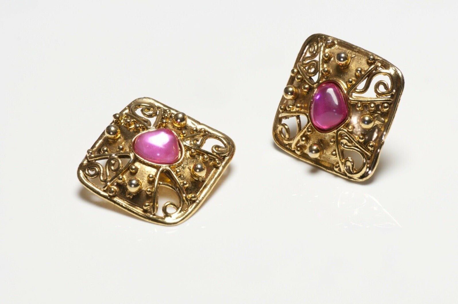 Christian Lacroix Paris Pink Poured Glass Maltese Cross Earrings