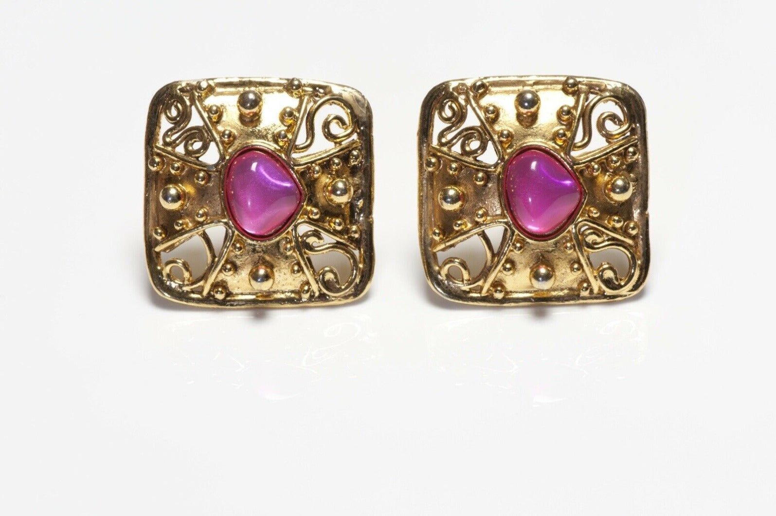 Christian Lacroix Paris Pink Poured Glass Maltese Cross Earrings