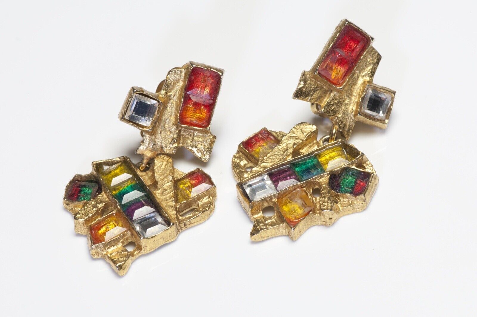 Christian Lacroix Red Green Yellow Crystal Abstract Heart Earrings Necklace Set
