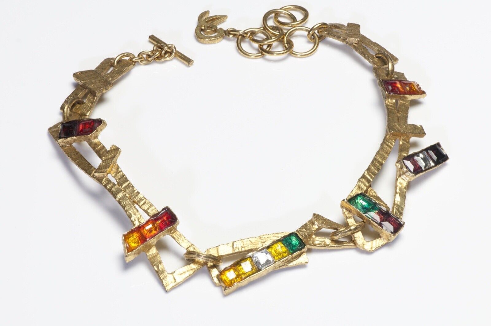 Christian Lacroix Red Green Yellow Crystal Abstract Heart Earrings Necklace Set