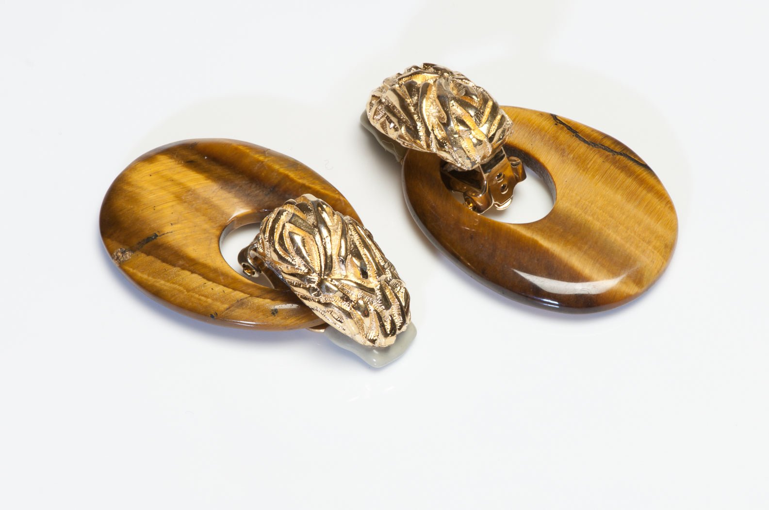 Ciner Gold Plated Tiger’s Eye Interchangeable Door Knocker Earrings