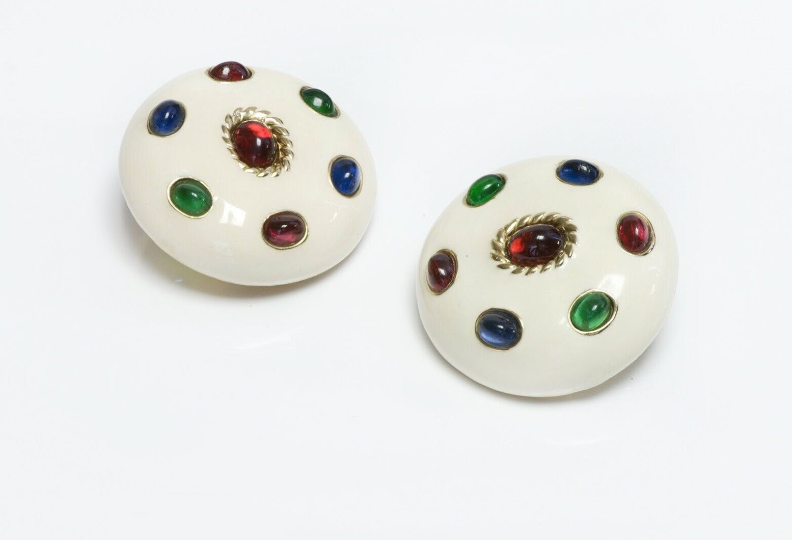 CINER White Enamel Red Green Blue Cabochon Glass Round Earrings