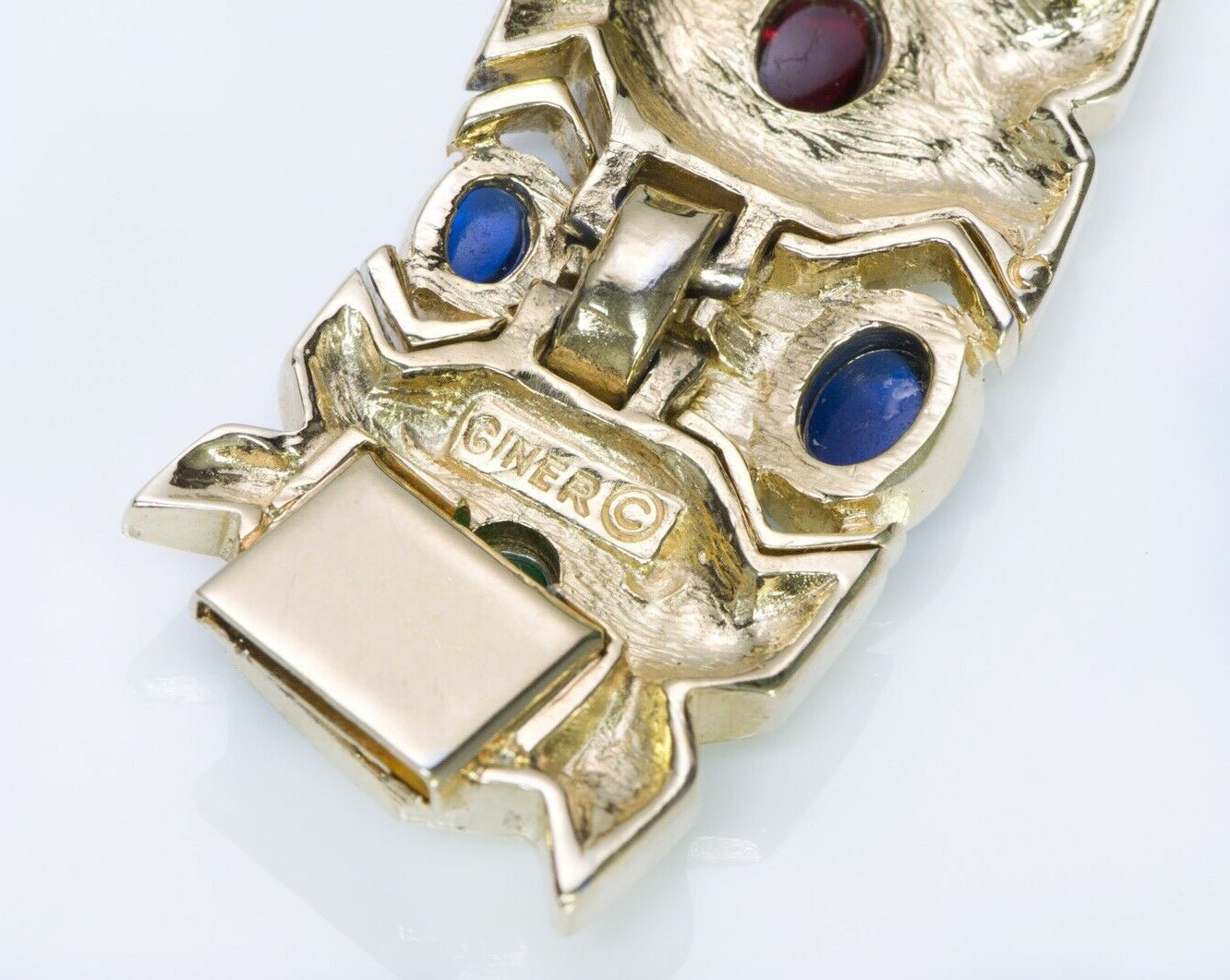 CINER Wide White Enamel Green Blue Red Cabochon Glass Collar Necklace