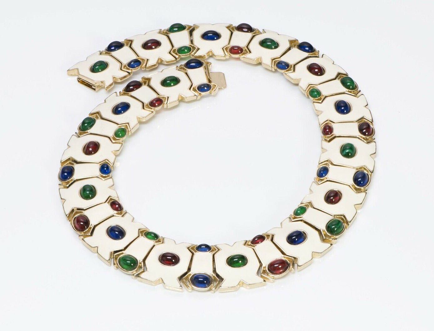 CINER Wide White Enamel Green Blue Red Cabochon Glass Collar Necklace