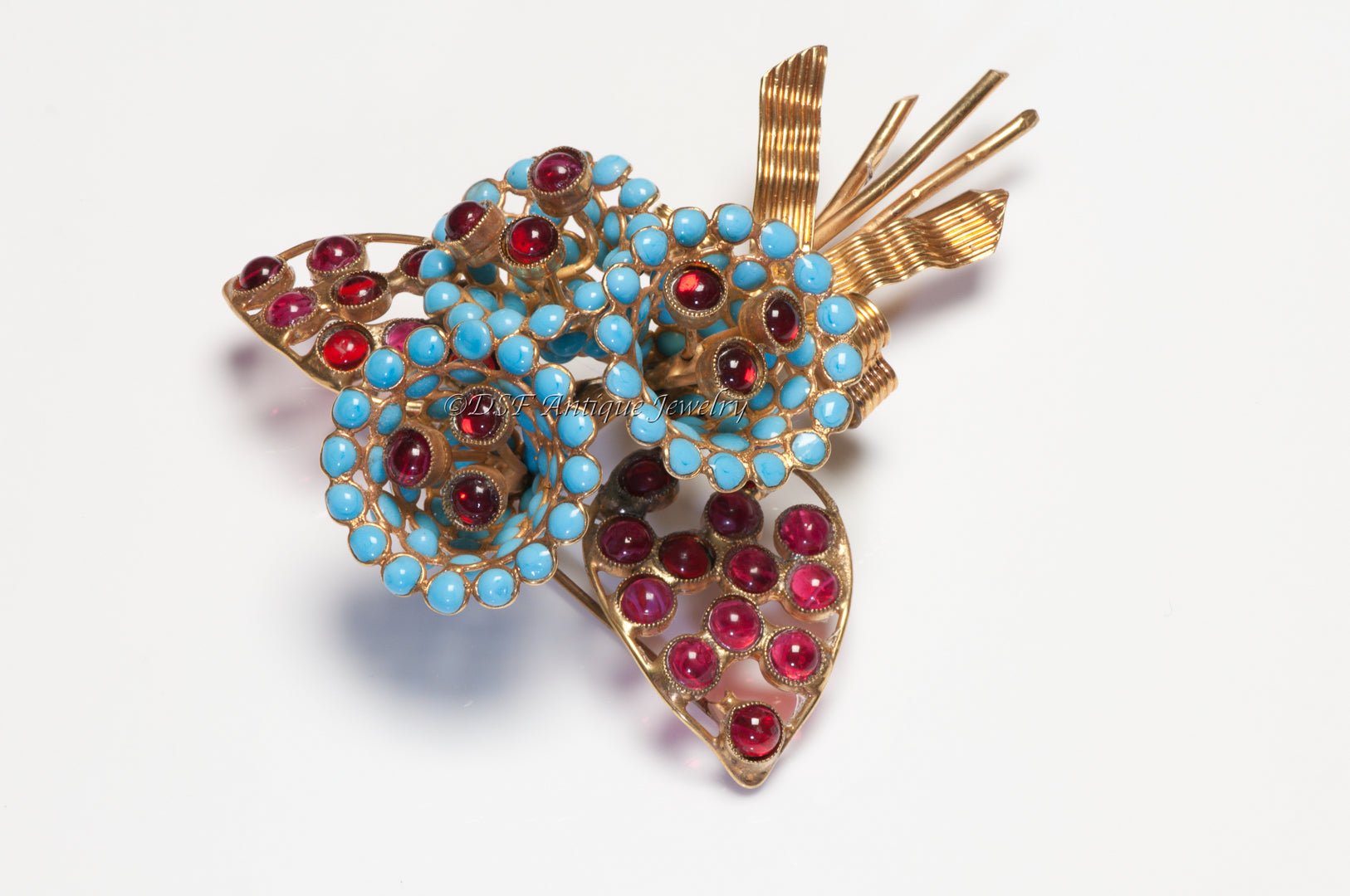 Coco Chanel Couture 1950’s Gripoix Blue Red Glass Bouquet of Flower Brooch