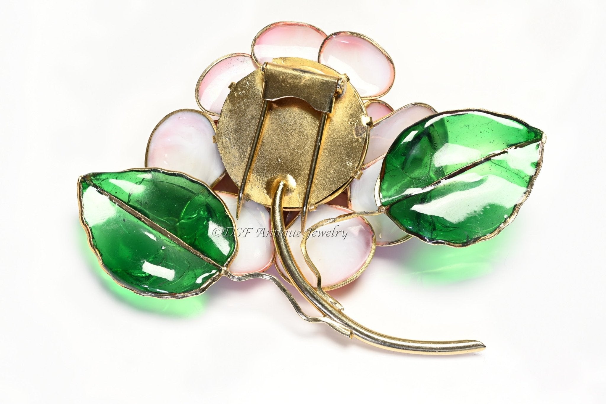Coco Chanel Paris 1930’s Gripoix Red Green Poured Glass Camellia Flower Brooch