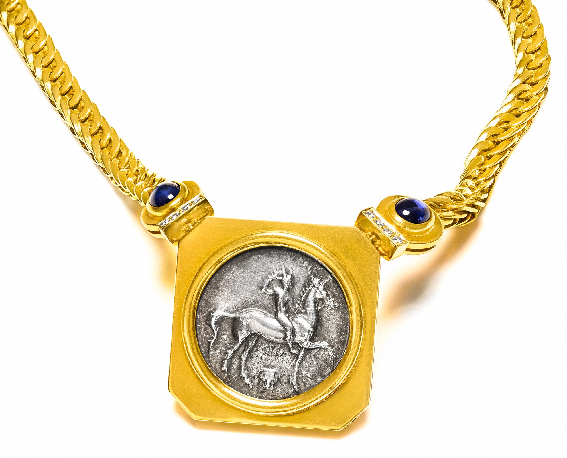 Ancient Greek Calabria Tarentum Coin Necklace c. 334–330 BC in 18K Gold