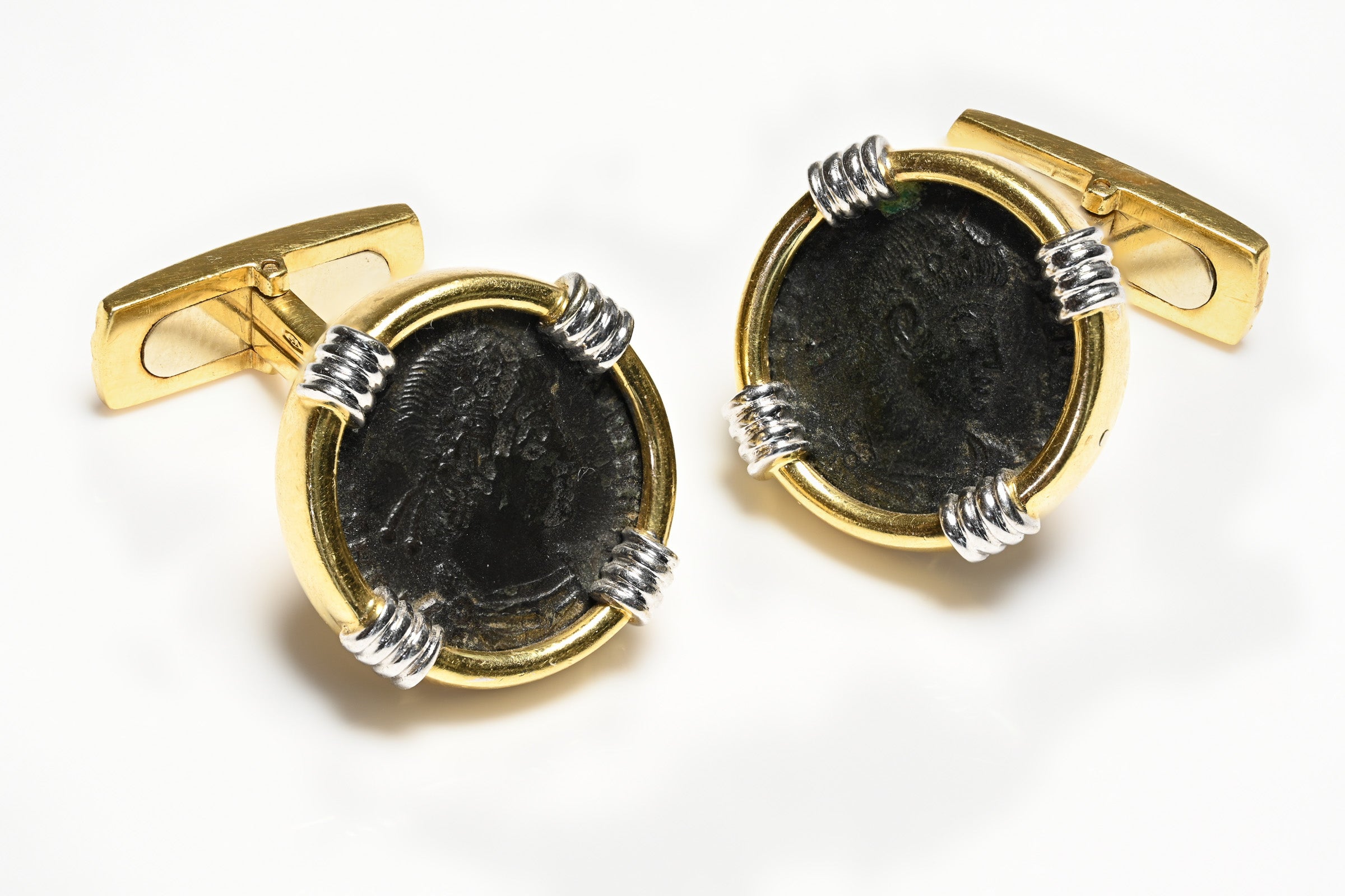 Constantine 18K Gold Bronze Ancient Roman Coin Cufflinks