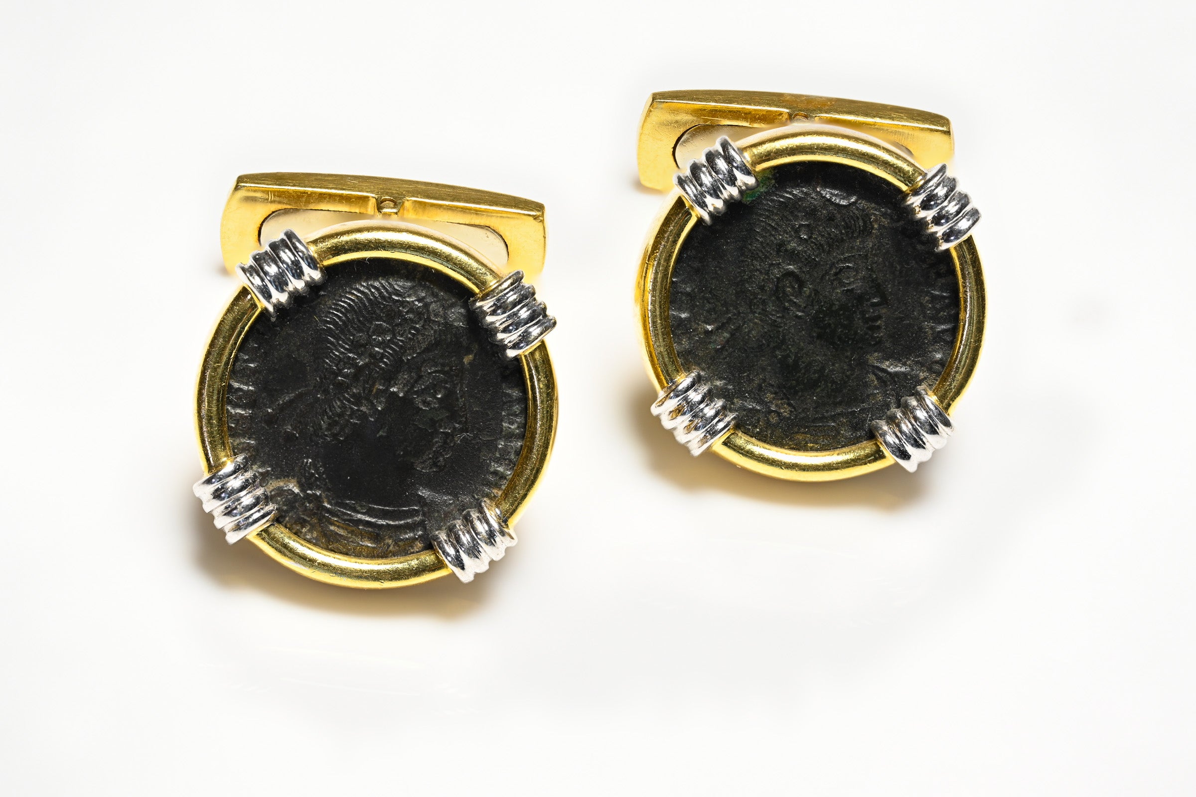 Constantine 18K Gold Bronze Ancient Roman Coin Cufflinks