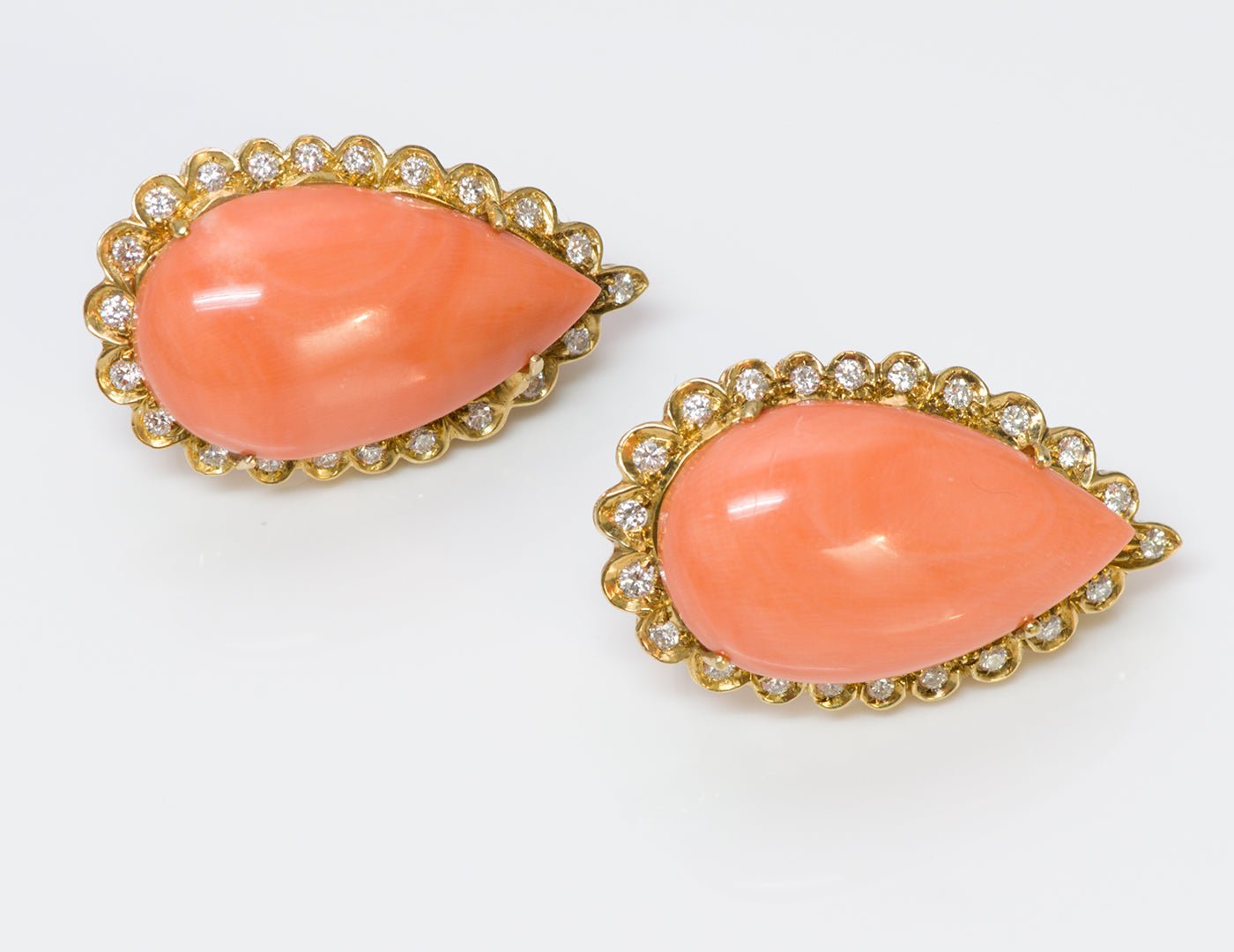 Coral Diamond 18K Gold Earrings
