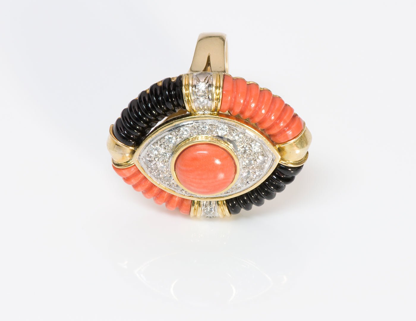 Coral Diamond Onyx 18K Gold Cocktail Ring