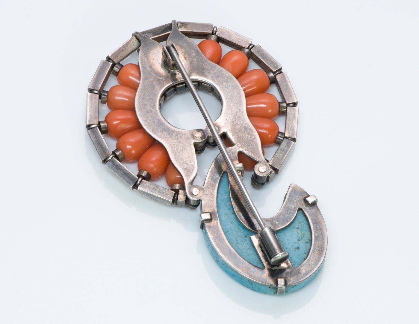 Coral & Turquoise Brooch