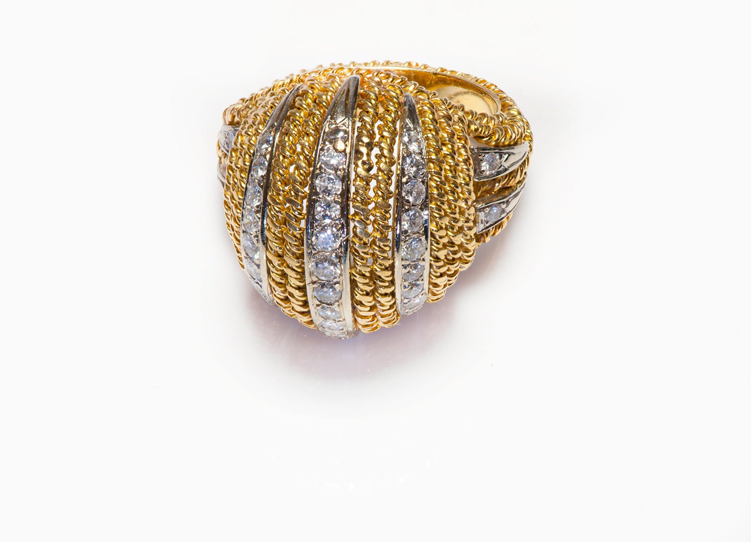 Corletto 18K Gold Twisted Rope Dome Diamond Ring