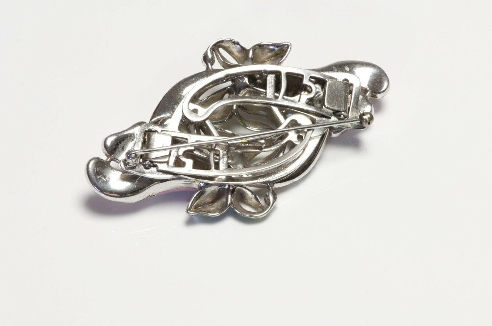 Coro Duette Enamel Pearl Crystal Flower Double Clips Brooch