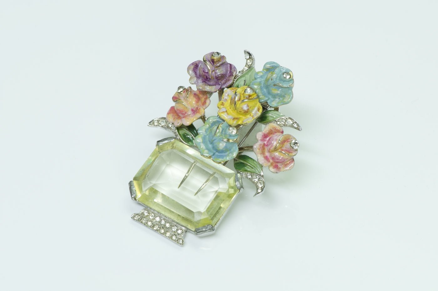 Coro Enamel Crystal Flower Brooch