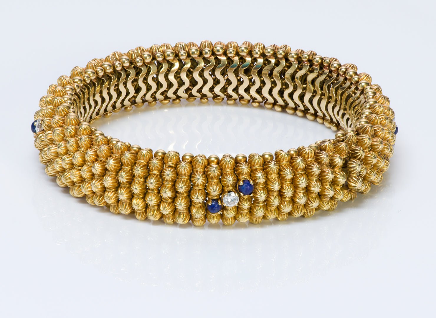 Couscous 18K Gold Diamond Lapis Bracelet